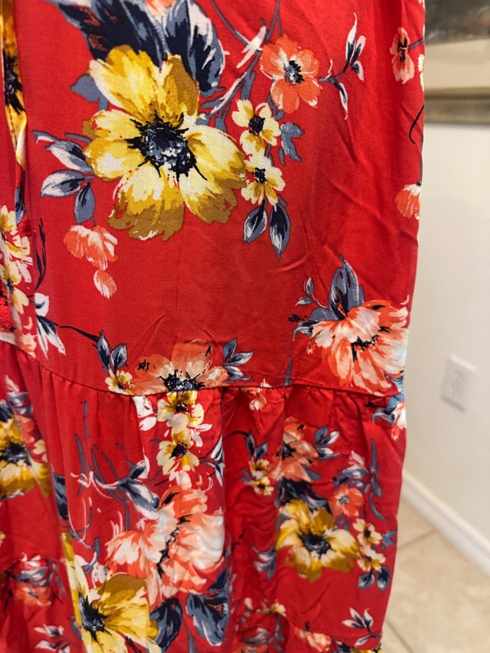Band of Gypsies Red Floral Boho Maxi Dress w/Adjustable Straps Size Large - Picture 13 of 16